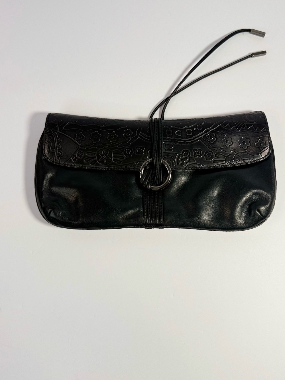 Via Spiga Black Embossed Leather Clutch